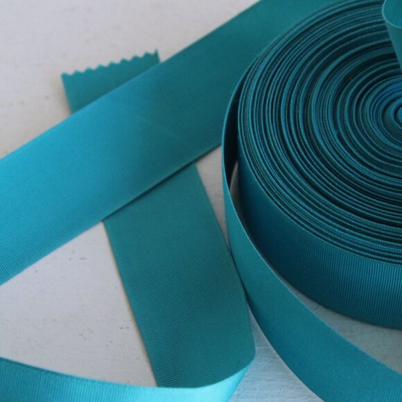 Vintage Teal Blue Grosgrain Ribbon Trim 1.5" Wide / 2 Yards / Turquoise Aqua - Picture 9 of 10